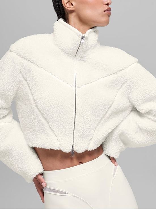 ALO Yoga Jackets & Blazers - ALO Yoga Ivory Cropped Teddy Sherpa Zip Jacket